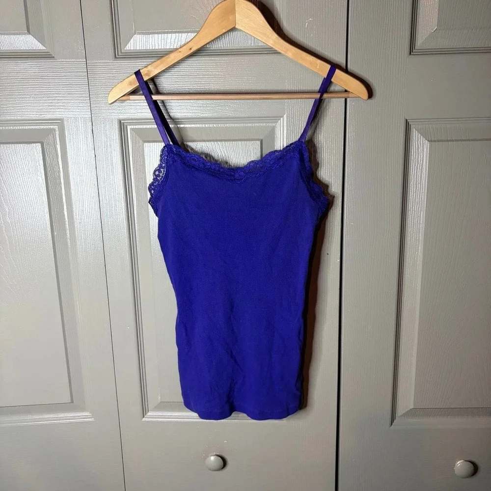 Faded Glory Womens Purple Lace Trim Cami Top Ribbed Y2K Spaghetti Strap XS